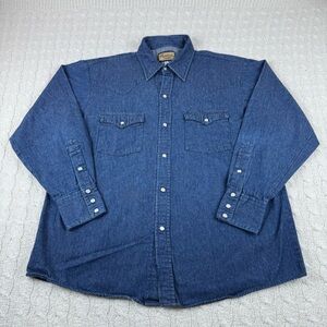 Chammiso by Alvarez western denim shirt men’s size 40 blue Perl snap buttons up